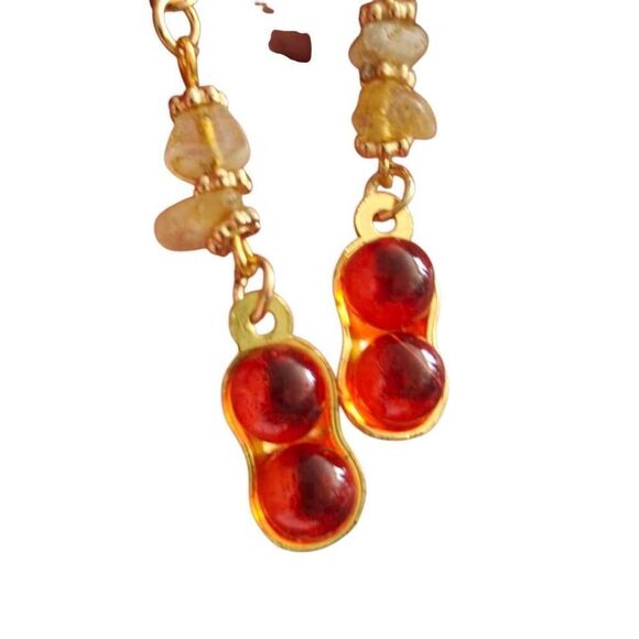 Red and Gold Peanut Stone Dangle Earrings - Picture 6 of 6